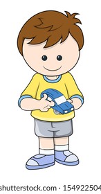 cute boy holded a car toy vector