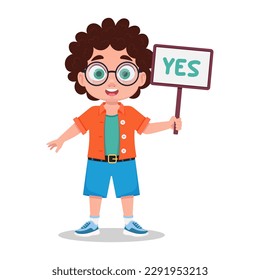 Cute boy holding an approval sign