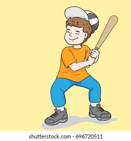Cute boy holding a baseball bat. vector drawn
