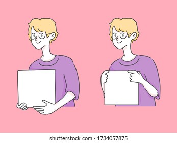 cute boy holding box an insert text illustration 