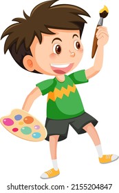 Cute boy holding brush and colour palette illustration
