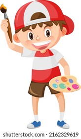 Cute boy holding brush and colour palette illustration