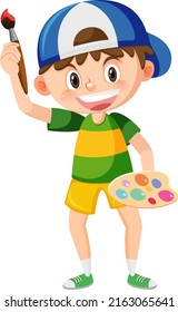 Cute boy holding brush and colour palette illustration