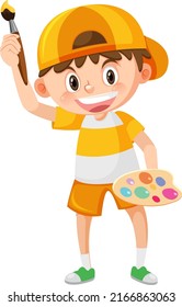 Cute boy holding brush and colour palette illustration