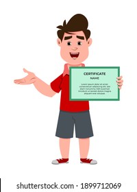 cute boy holding certificate  concept illustration 