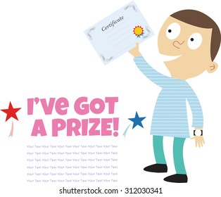 A cute boy holding a Certificate. Template. 