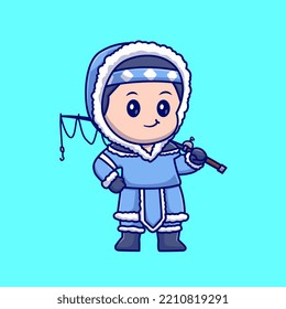 Cute Boy Holding Fishing Rod in Winter Cartoon Vector Icon Illustration. People Nature Icon Concept Isolated
Premium Vector. Flat Cartoon Style
