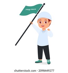niño lindo con bandera en la mano, fondo blanco
