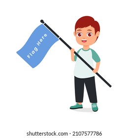 cute boy holding flag, white background
