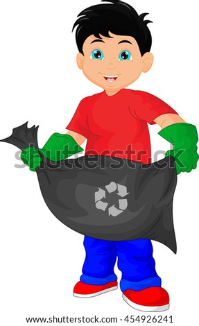 Cute Boy Holding Garbage Bag Stock Vector (Royalty Free) 454926241 ...