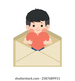 Cute Boy Holding Heart in Envelope Illustration