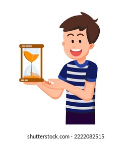 a cute boy holding an hourglass