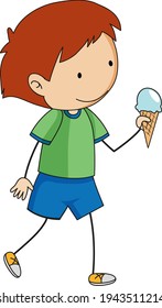 Cute boy holding ice cream cone isolated illustration