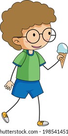 Cute boy holding ice cream cone isolated illustration