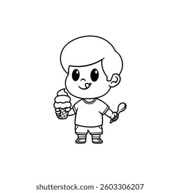 cute boy holding ice cream coloring book
