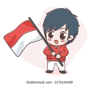 Cute boy holding indonesia flag in independence day