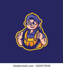 Cute boy holding inner tube mascot logo