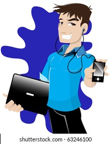 cute boy holding a laptop