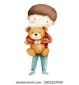 Cute boy holding large teddy bear
