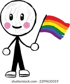 Cute boy holding rainbow flags with  oil paint brush  style watercolor background.LGBT  Pride month watercolor texture concept. vector