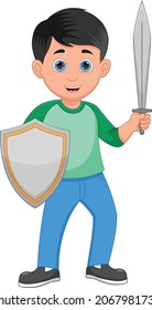 Cute Boy Holding Sword Shield Stock Vector (Royalty Free) 2067981731 ...