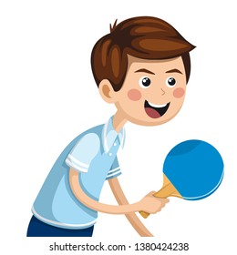 cute boy holding a tennis racket. the athlete plays table tennis