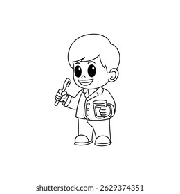 cute boy holding toothbrush cartoon