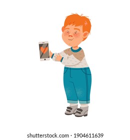 Ilustración del vector de teléfono inteligente de un niño pequeño con pantalla táctil