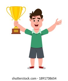 cute boy holding trophy concept illustration