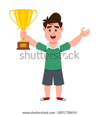 cute boy holding trophy concept illustration