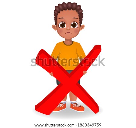 cute boy holding wrong sign vector