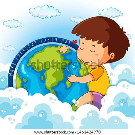 Cute boy hugging earth  illustration