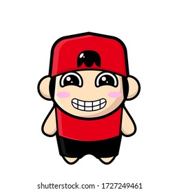 cute boy icon smiling face illustration. cute chibi boy smiling illustration
