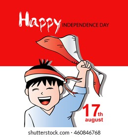 Cute boy with Indonesia Flag for Independence Day