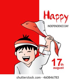 Cute boy with Indonesia Flag for Independence Day