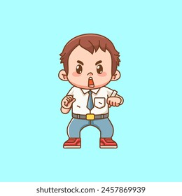 Cute boy Indonesian senior high school fight pose cheers kawaii chibi character mascot illustration  set