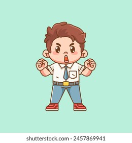 Cute boy Indonesian senior high school cheer shout kawaii chibi character mascot illustration set