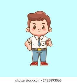 Cute boy Indonesian senior high school thumbs up kawaii chibi character mascot illustration set