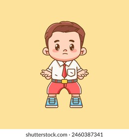 Cute boy Indonesian student elementary school confused kawaii chibi character mascot illustration set