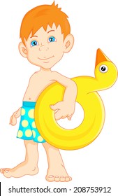 cute boy with inflatable ring 