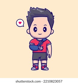 Cute Boy Injury   with   Bandage   Hand   Cartoon   Vector Icon Illustration. People Medical Icon Concept Isolated Premium Vector. Flat Cartoon Style