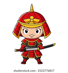 Cute boy japanese samurai warrior cartoon