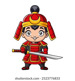 Cute boy japanese samurai warrior cartoon