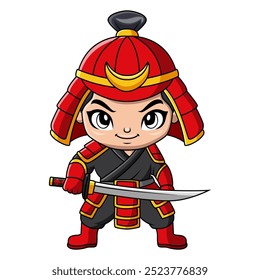 Cute boy japanese samurai warrior cartoon