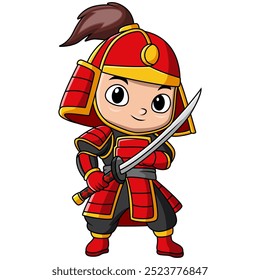 Cute boy japanese samurai warrior cartoon