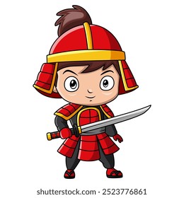 Cute boy japanese samurai warrior cartoon