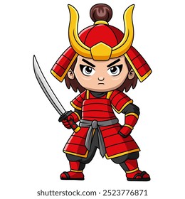 Cute boy japanese samurai warrior cartoon