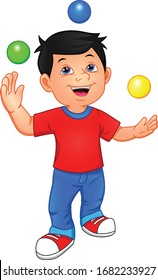 Cute Boy Is Juggling With 3 Small Balls