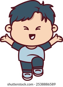 Cute Boy Jumping with Hands Wide Open Illustration