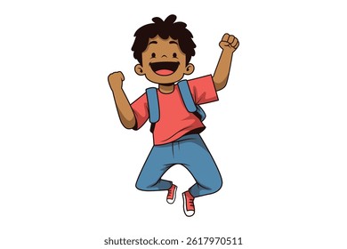 Cute Boy Jumping for Joy - Zurück zur Schule Cartoon Illustration